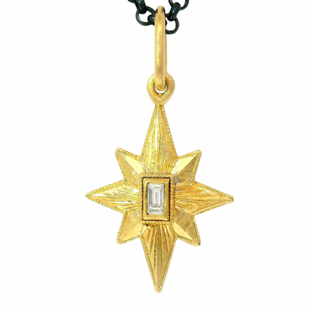 Engraved Gold & Diamond Charm Pendant - "Baby Star" - Image 5