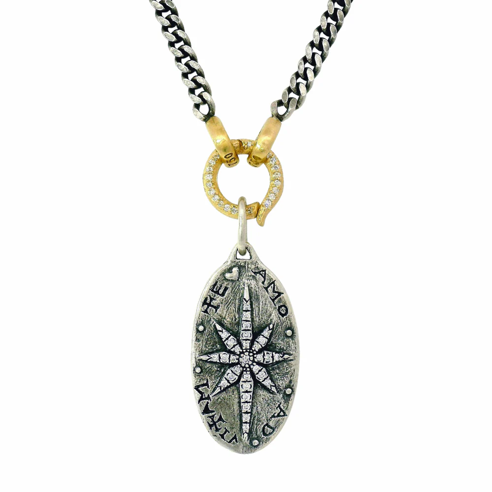 Fleur de Lis & Diamond Oval Pendant - "North Star" - Image 3