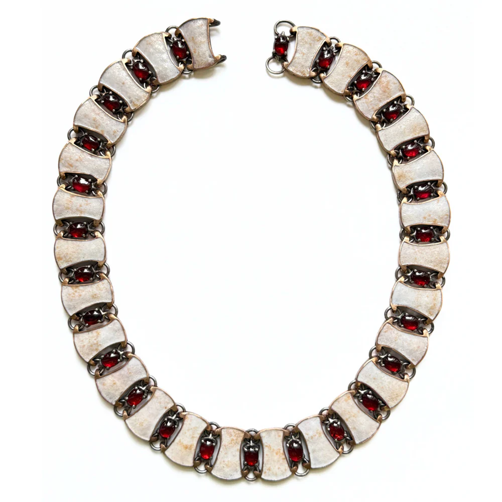 Garnet Cabochon & Enamel Collar Necklace - "Byzantine Links" - Image 3