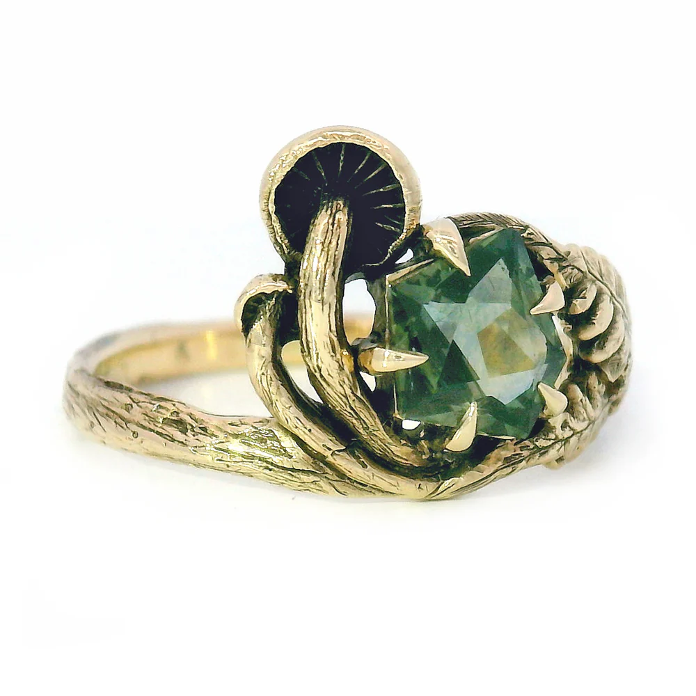 Geo-Cut Montana Sapphire Mushroom & Fern Ring - "Seaview" - Image 2