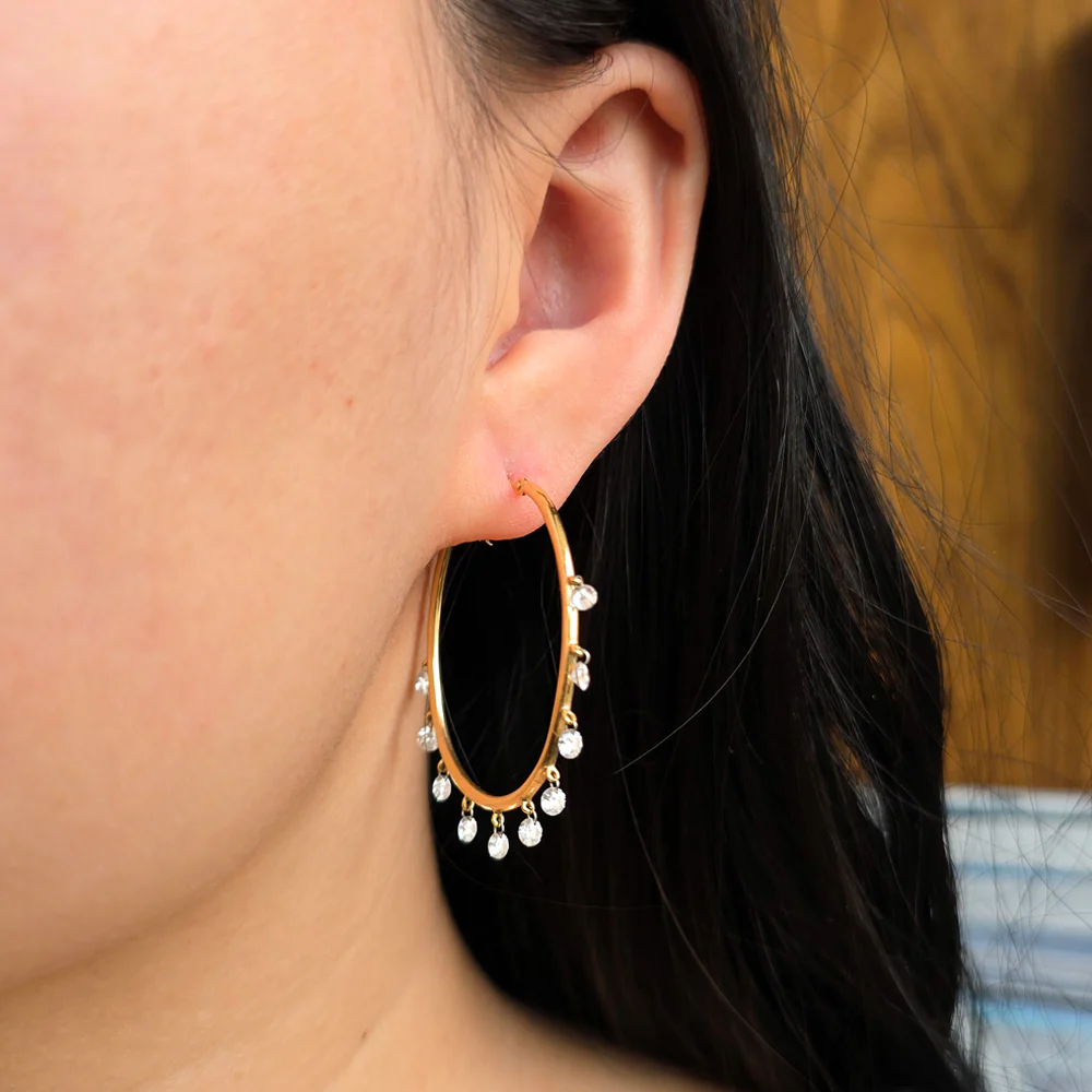 Diamond, Gold & Platinum Earrings - "Jazz Hoops" - Image 2