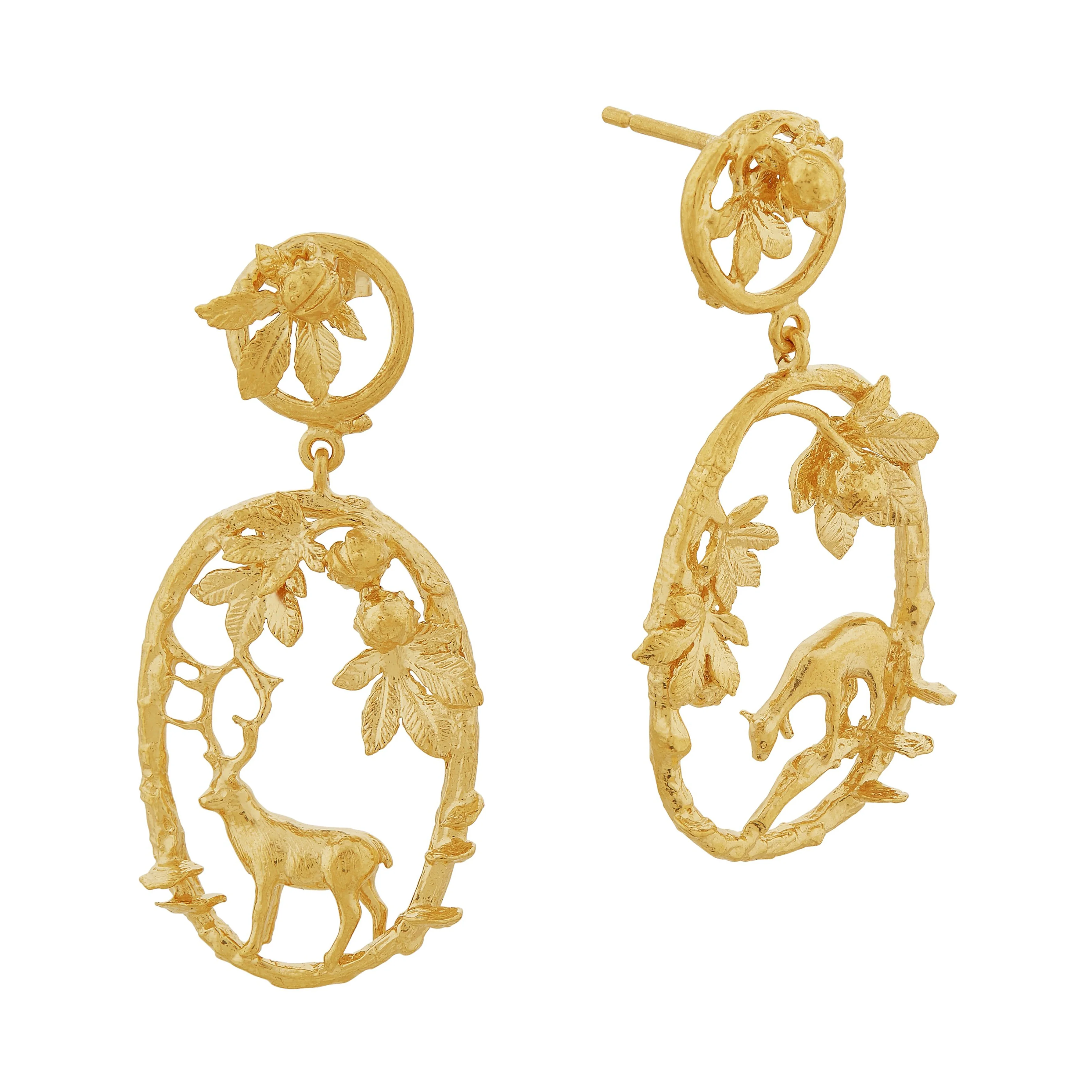 Gold Vermeil Woodland Drop Earrings - "Doe & Stag" - Image 4