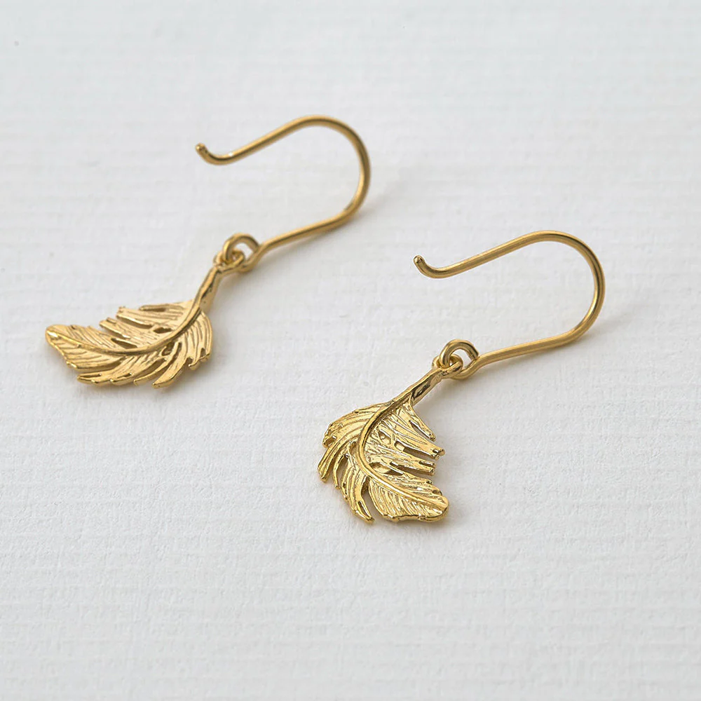 Gold Vermeil Feather Dangle Earrings - "Little Feather" - Image 2