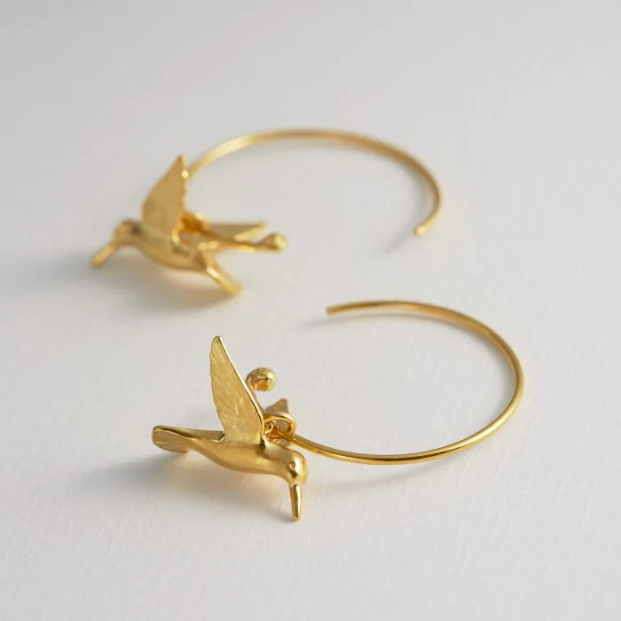 Gold Vermeil Hoop Earrings - "Hummingbird" - Image 2