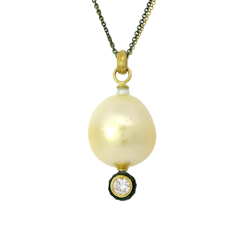 Golden South Sea Pearl Gold & Cobalt Chrome Necklace - "Obsidian Tide" - Image 2