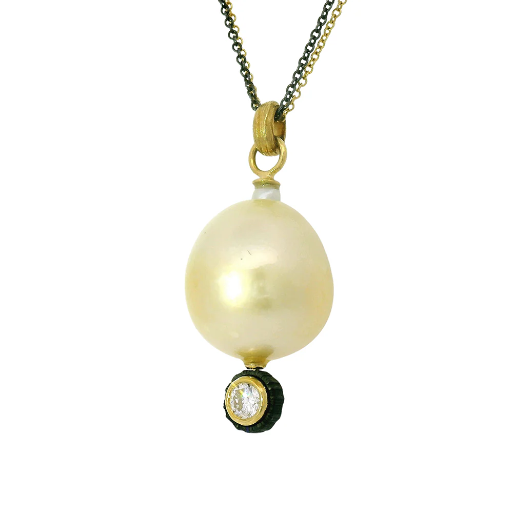 Golden South Sea Pearl Gold & Cobalt Chrome Necklace - "Obsidian Tide" - Image 3