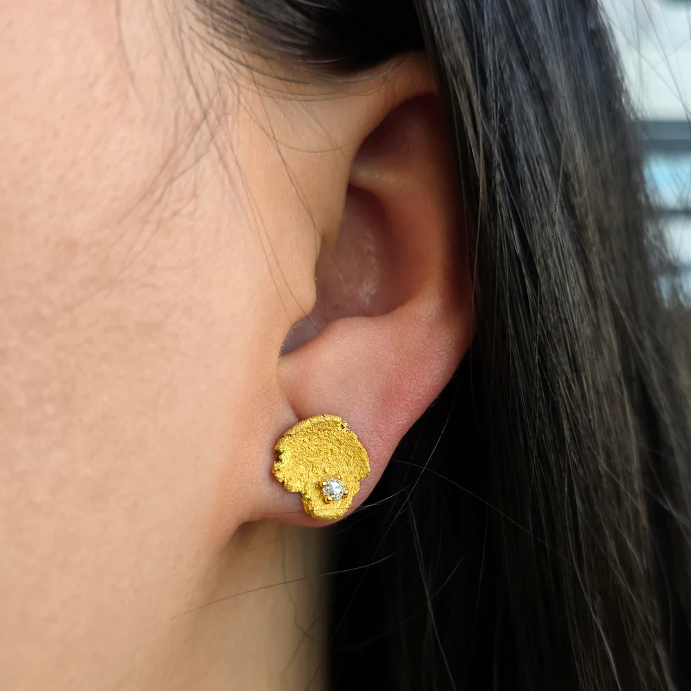 22K Gold Diamond Statement Stud Earrings - "Golden Pool" - Image 4