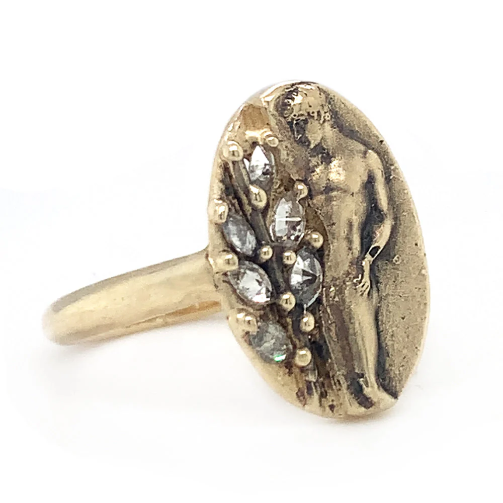 Grey Marquise Diamond & Yellow Gold Ring - "Antinous" - Image 2