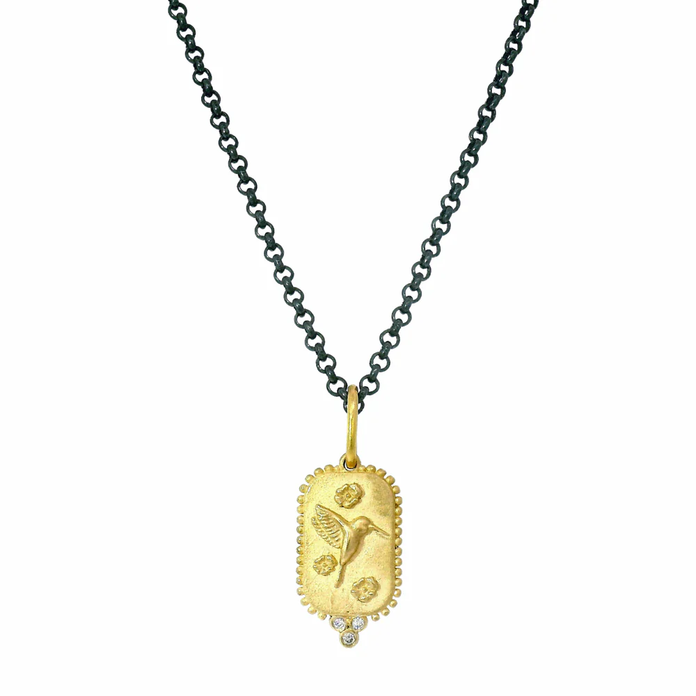 Gold & Diamond Hummingbird Pendant - "Fly Free" - Image 3