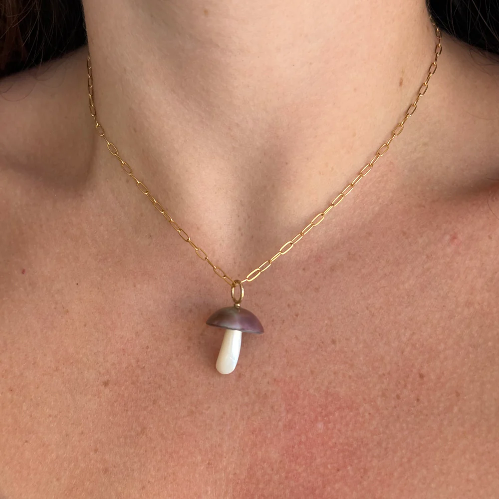 Iridescent Copper Mabe Pearl Mushroom Pendant - "Cyprus Mycena" - Image 3