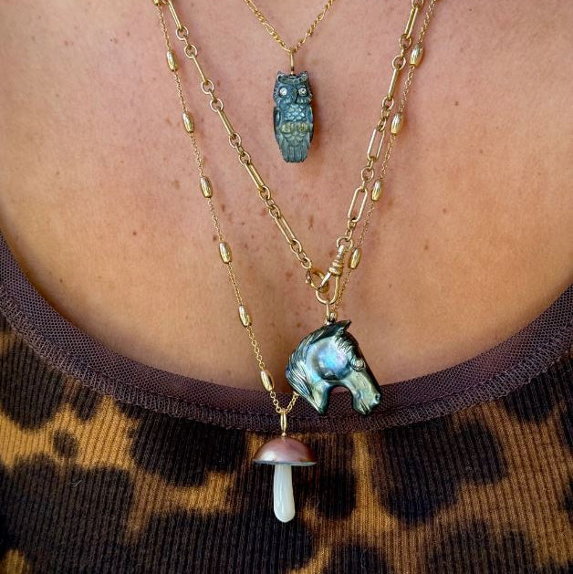 Iridescent Copper Mabe Pearl Mushroom Pendant - "Cyprus Mycena" - Image 4