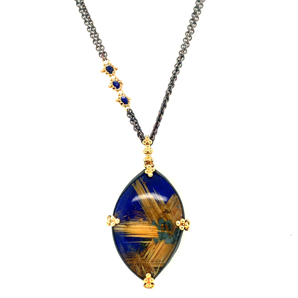 One-of-a-Kind Lapis Lazuli & Rutilated Quartz Necklace - "Indigo Nights" - Image 3