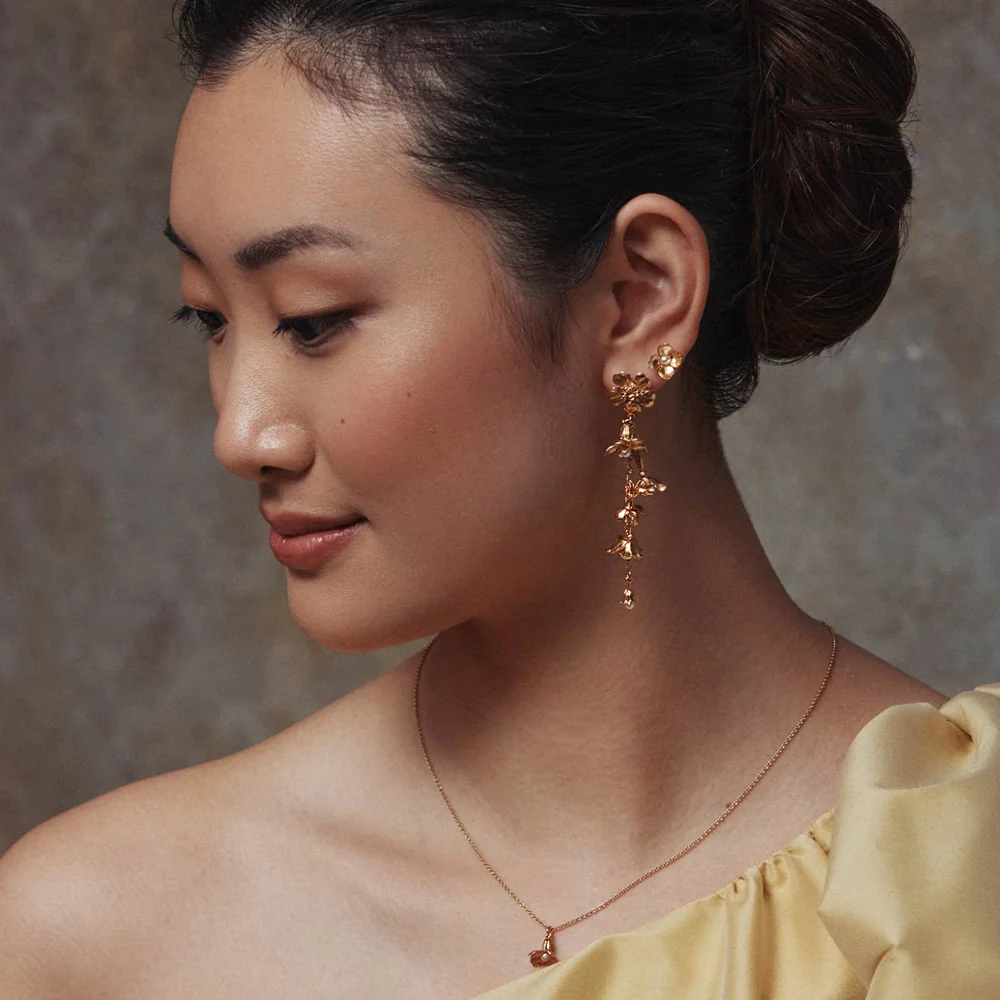 Limited Edition Pearl Drop Gold Vermeil Earrings - "Tumbling Wildflowers" - Image 2