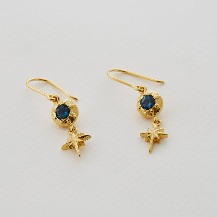 London Blue Topaz & Gold Vermeil Drop Earrings - "Guiding Star" - Image 3