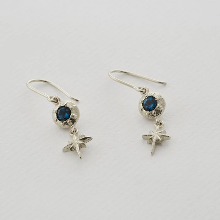 London Blue Topaz & Sterling Silver Drop Earrings - "Guiding Star" - Image 2