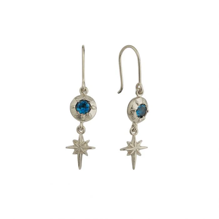 London Blue Topaz & Sterling Silver Drop Earrings - "Guiding Star" - Image 3