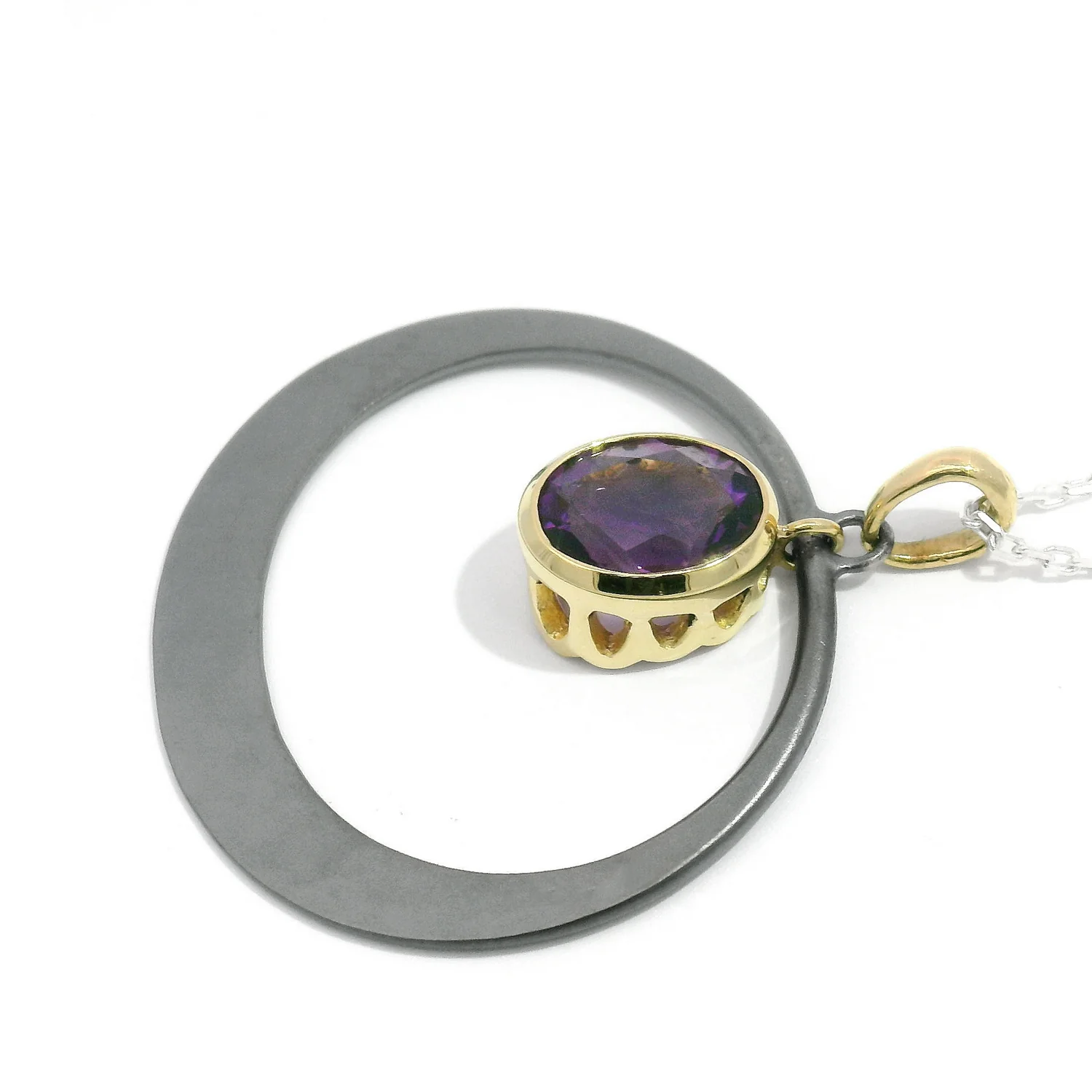 Montana Amethyst, Sterling Silver & Yellow Gold Necklace - "Petite Oval" - Image 4