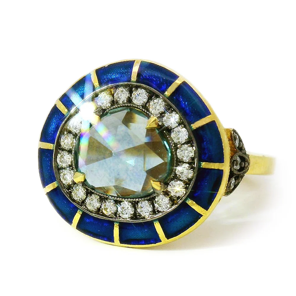 Montana Sapphire, Diamond, & Enamel Ring - "Rock Candy Ocean Mosaic" - Image 2