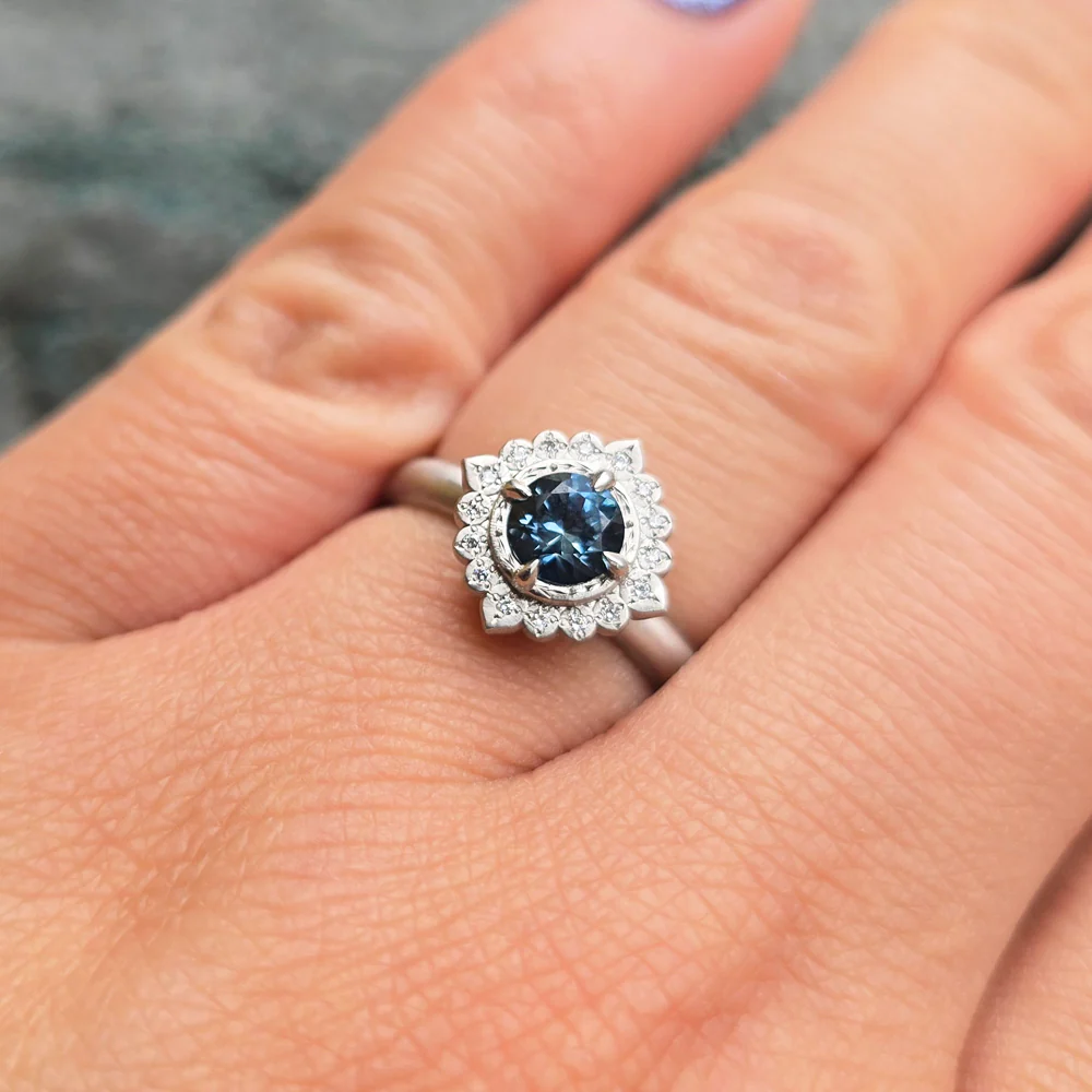 Montana Sapphire Platinum Ring "Flame" - Image 6