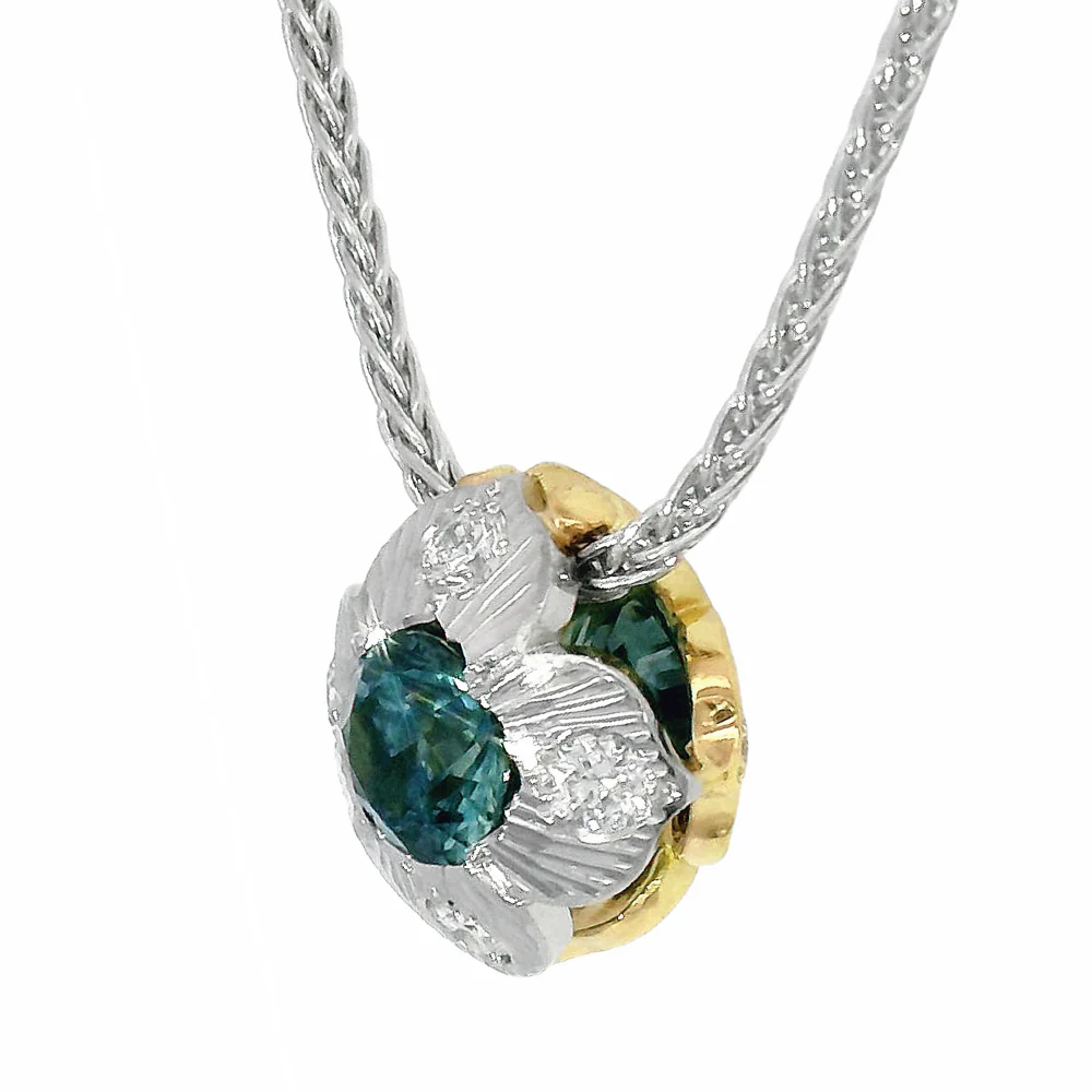 Montana Sapphire Two-Tone Reversible Necklace - "Quadrafolium" - Image 3