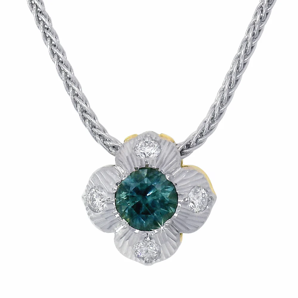 Montana Sapphire Two-Tone Reversible Necklace - "Quadrafolium" - Image 4
