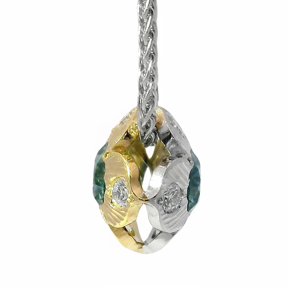 Montana Sapphire Two-Tone Reversible Necklace - "Quadrafolium" - Image 5