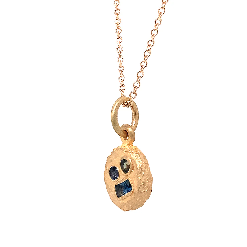 Montana Sapphire Yellow Gold Necklace - "Sea Floor Medallion" - Image 3