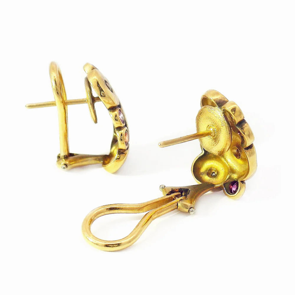 Multicolored Sapphire & Diamond Stud Earrings - "Orchard" - Image 3