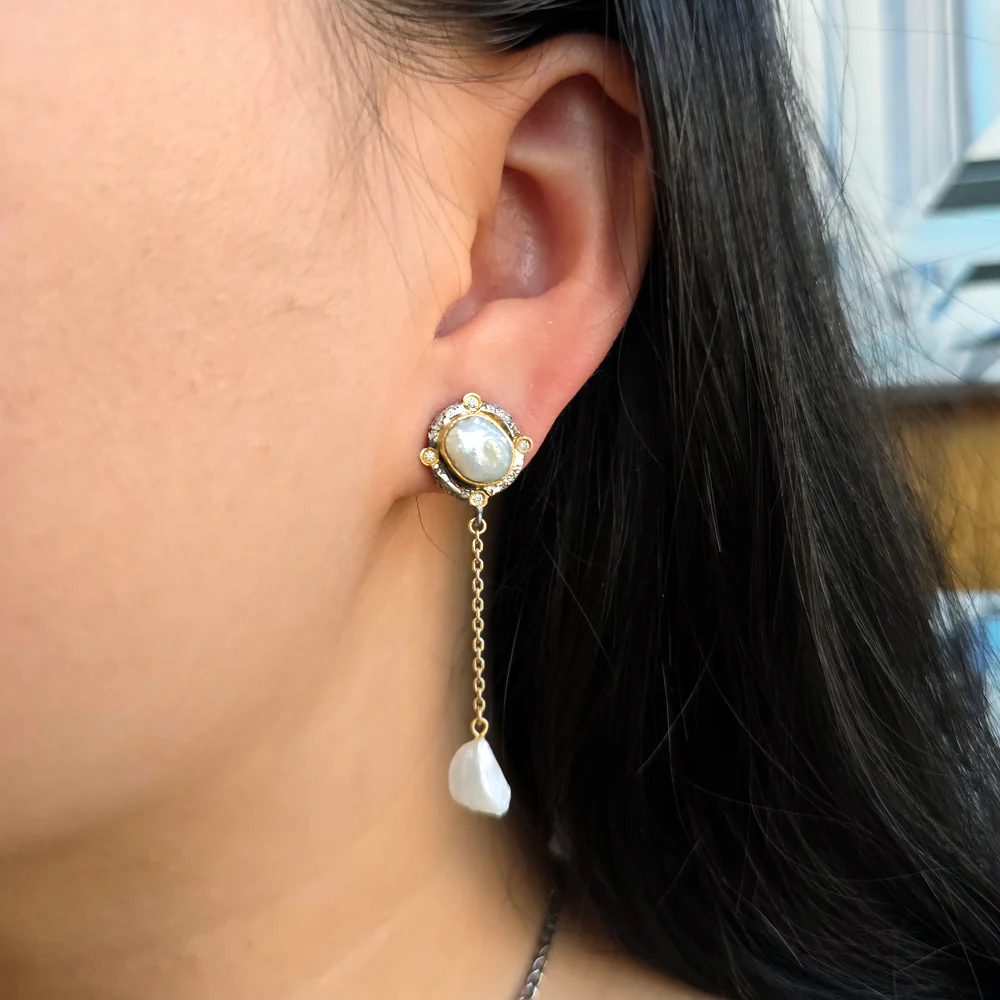 Natural Pearl Romanesque Drop Earrings - "Mississippi Rose Romanesque" - Image 2
