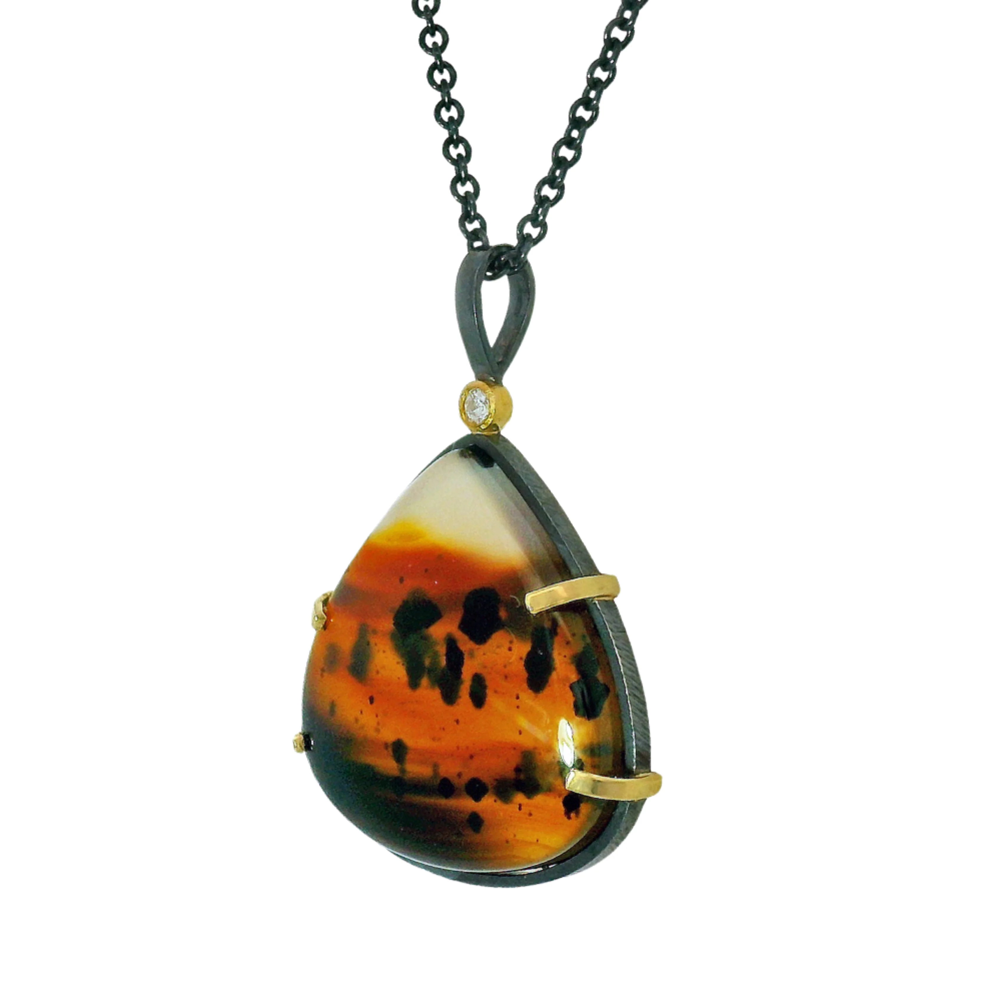 One-of-a-Kind Montana Agate & Diamond Necklace - "Tigress" - Image 2