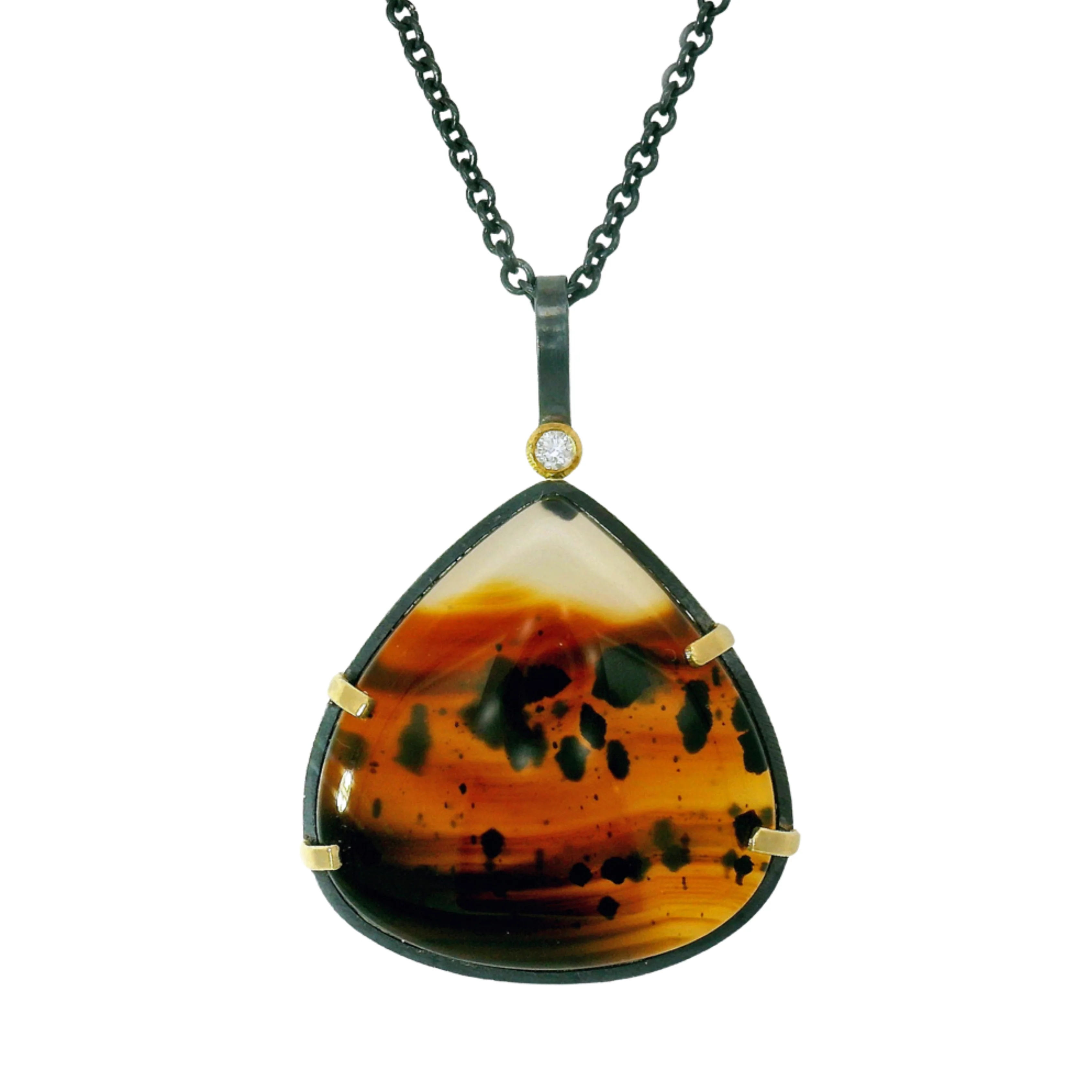 One-of-a-Kind Montana Agate & Diamond Necklace - "Tigress" - Image 3