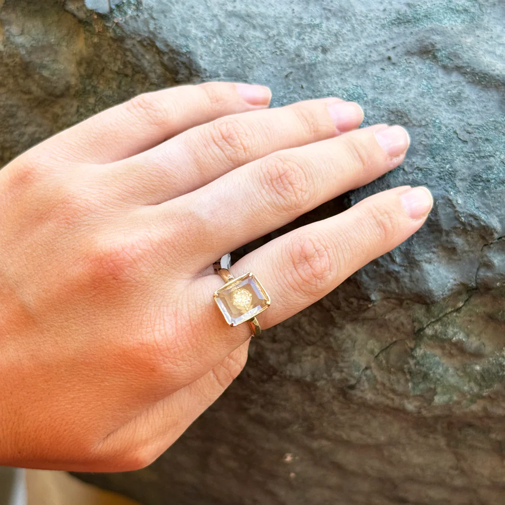 Diamond & Rock Crystal Fashion Ring - "Mirrored Treasure" - Image 4