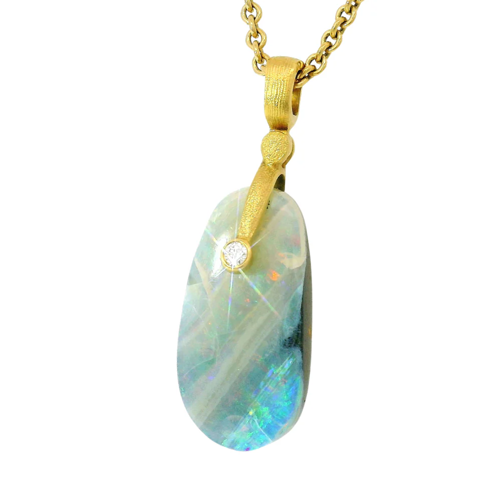 Opal, Diamond & Yellow Gold Pendant - "Sticks & Stones" - Image 4