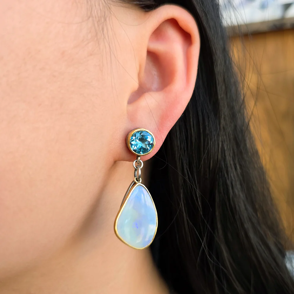 Blue Topaz Opal Dangle Earrings - Image 2