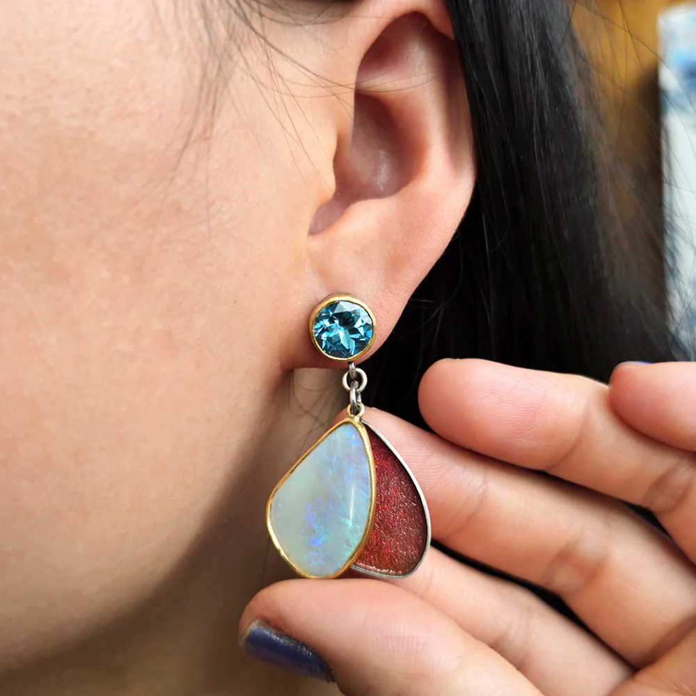 Blue Topaz Opal Dangle Earrings - Image 3