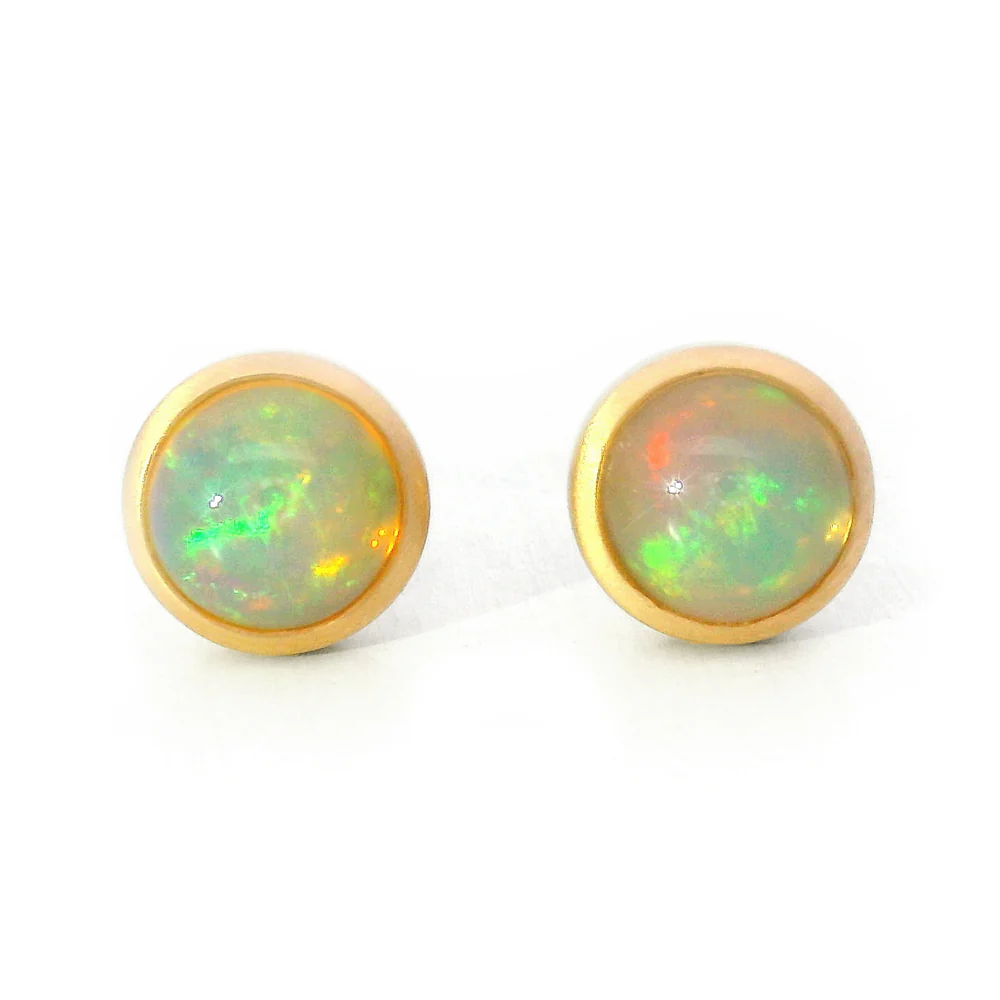Opal & Yellow Gold Stud Earrings - "Ethereal Glow"