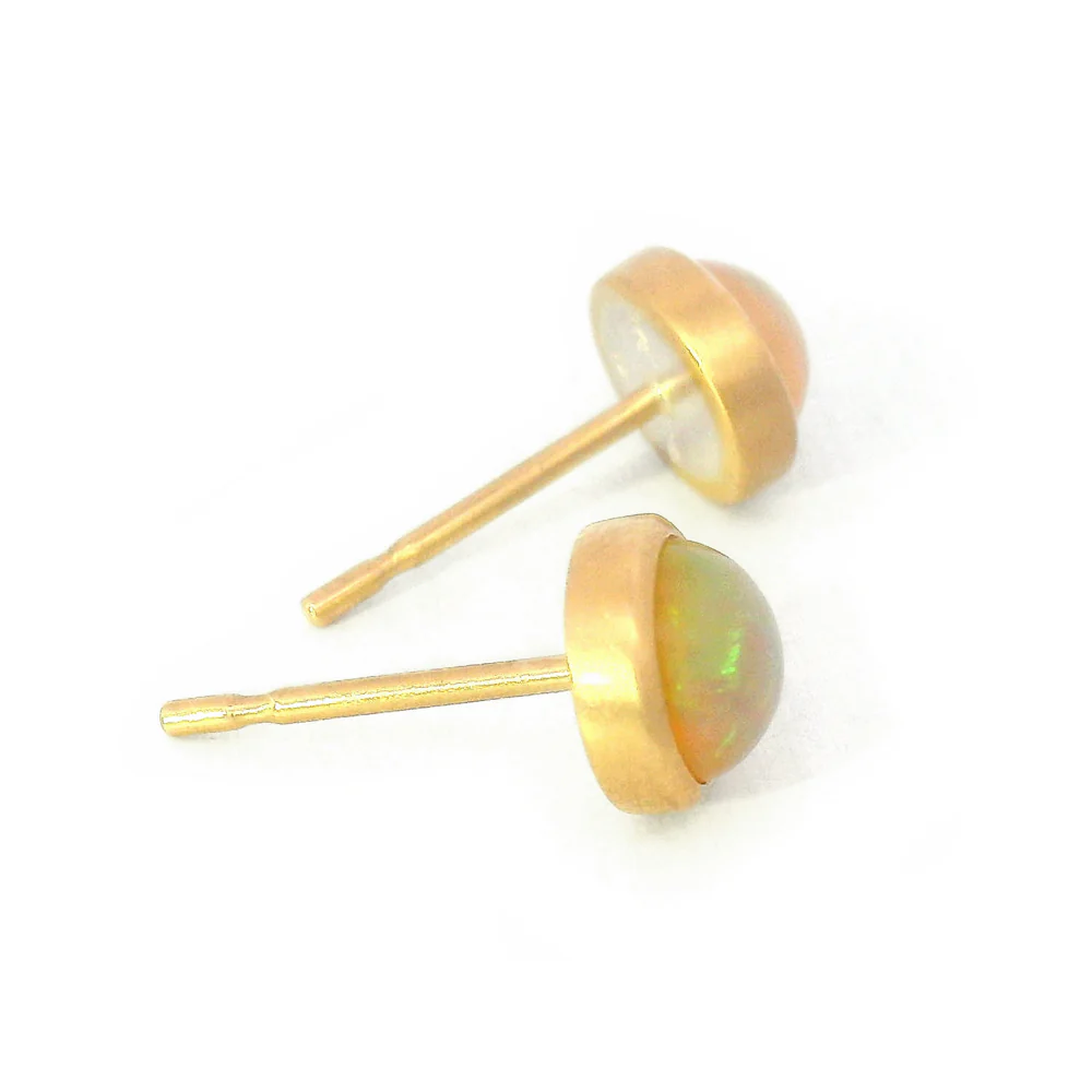 Opal & Yellow Gold Stud Earrings - "Ethereal Glow" - Image 3