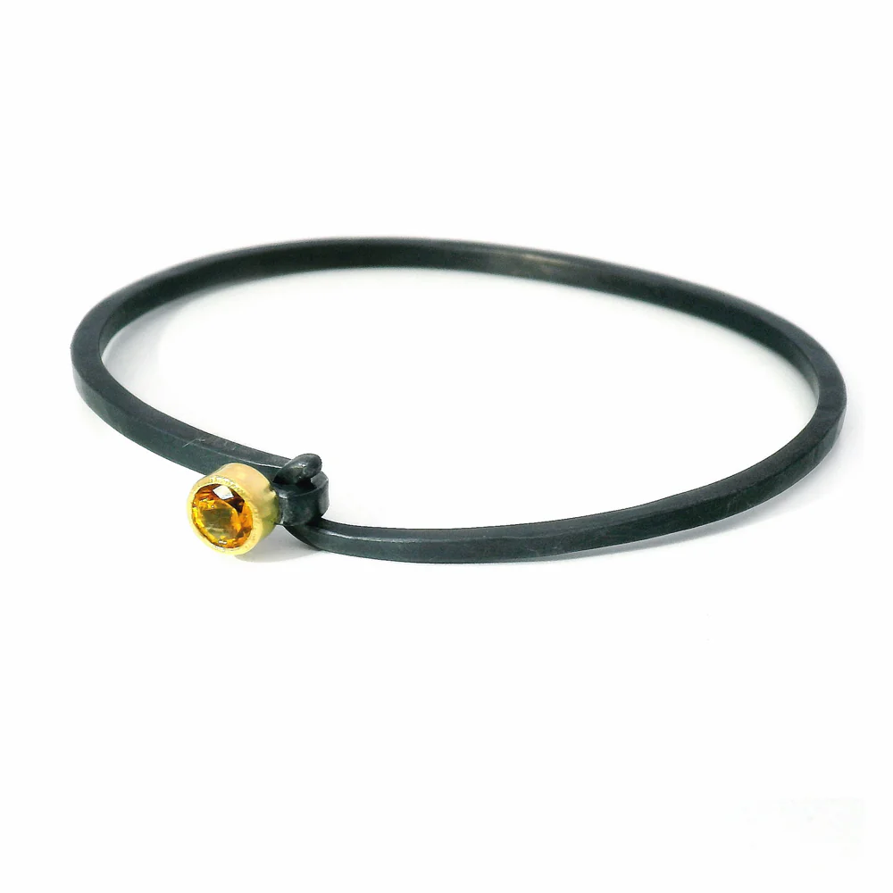Orange Montana Sapphire Two-Tone Hook Bracelet - "Ember" - Image 2