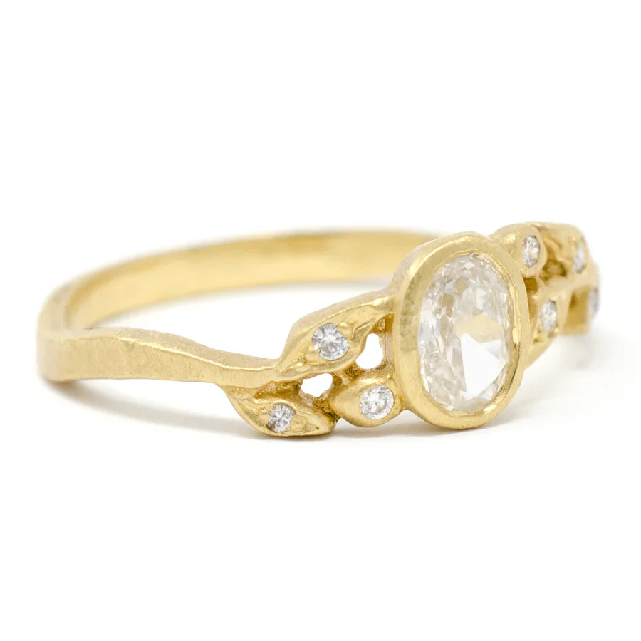 Oval Diamond Bohemian Engagement Ring - "Golden Vine" - Image 2