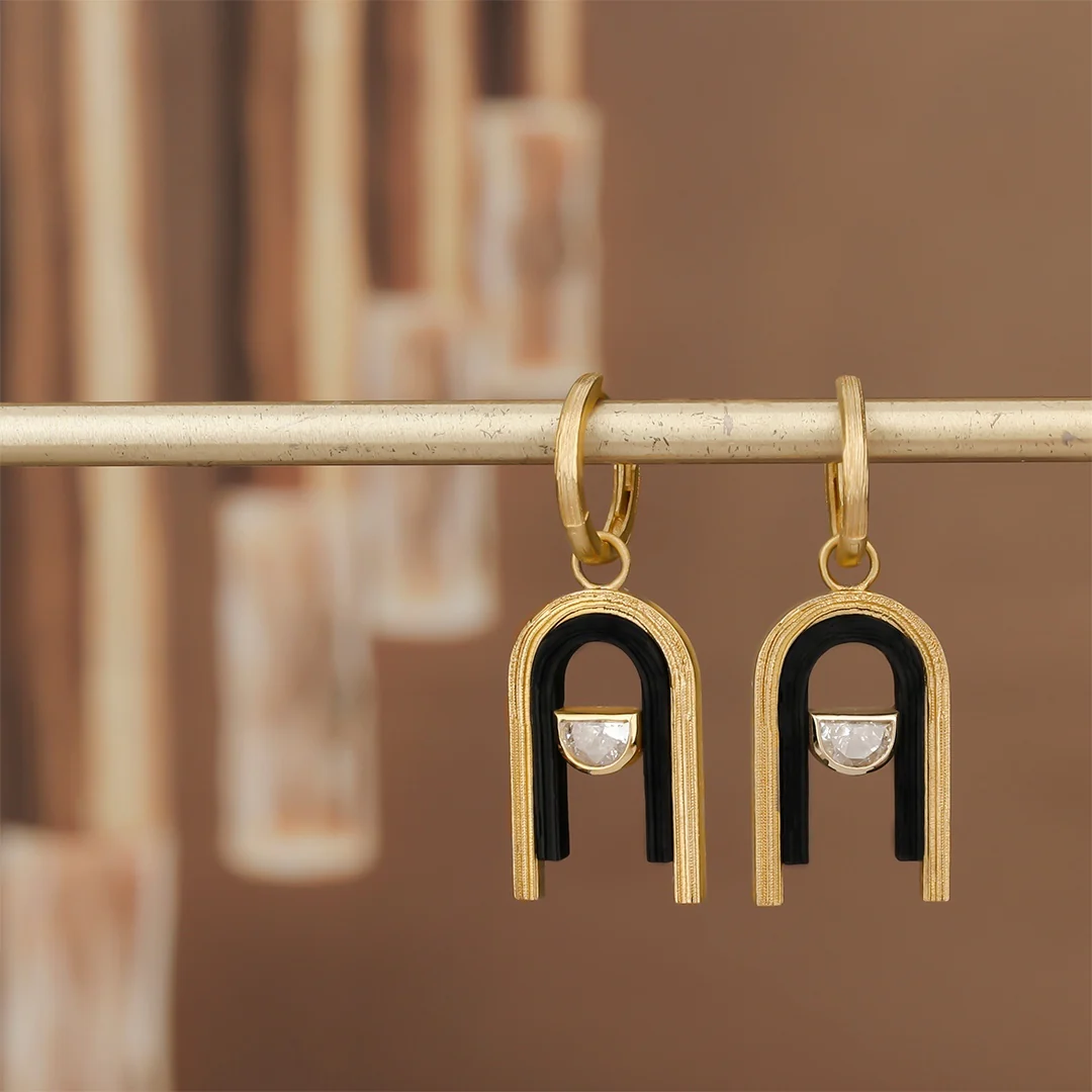 Oxidized Cobalt Chrome and Gold Diamond Earrings - Image 2