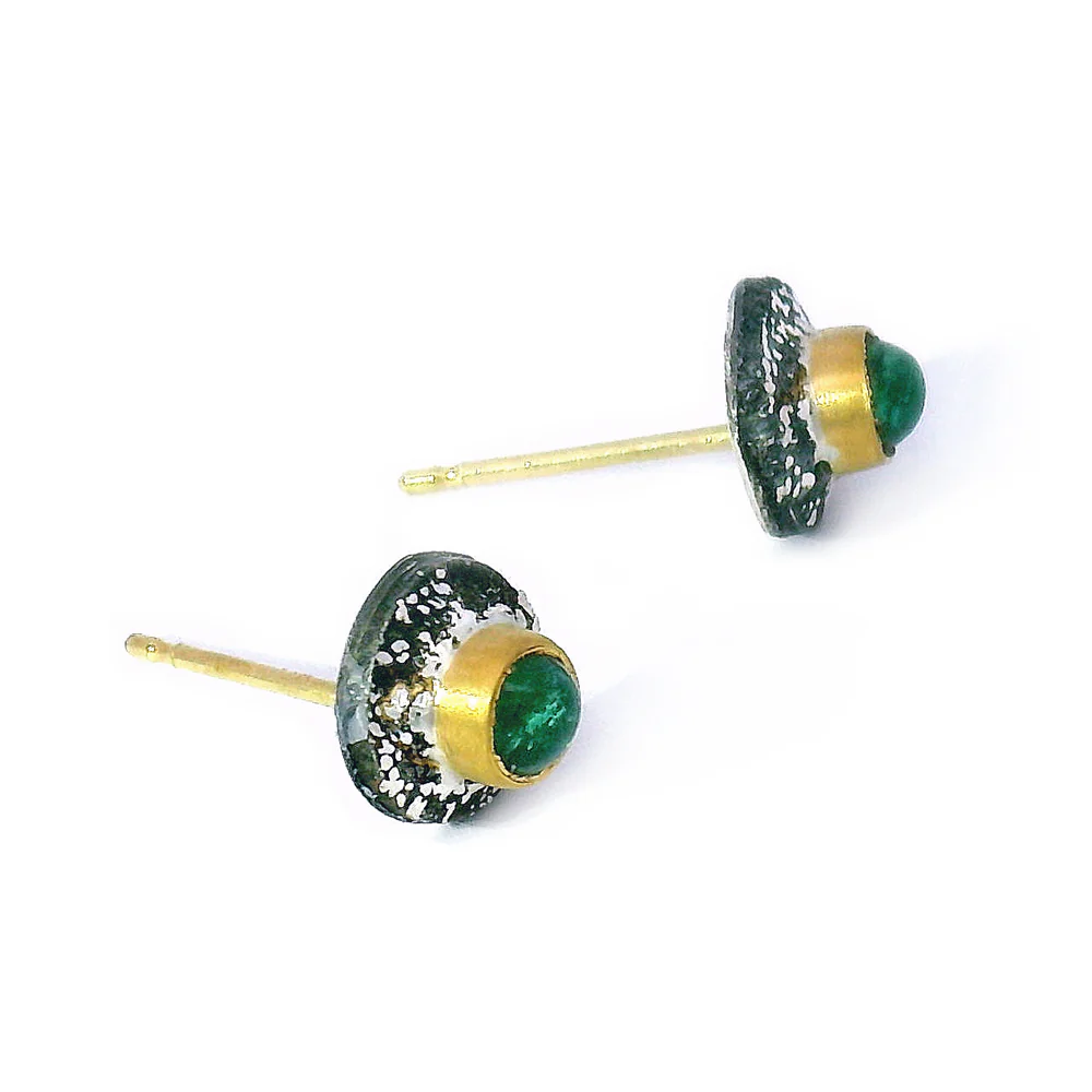 One-of-a-Kind Emerald Stud Earrings in Silver & Gold - Image 2