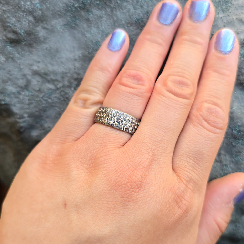 Oxidized Silver Champagne Diamond Cigar Ring "Gypsy" - Image 5