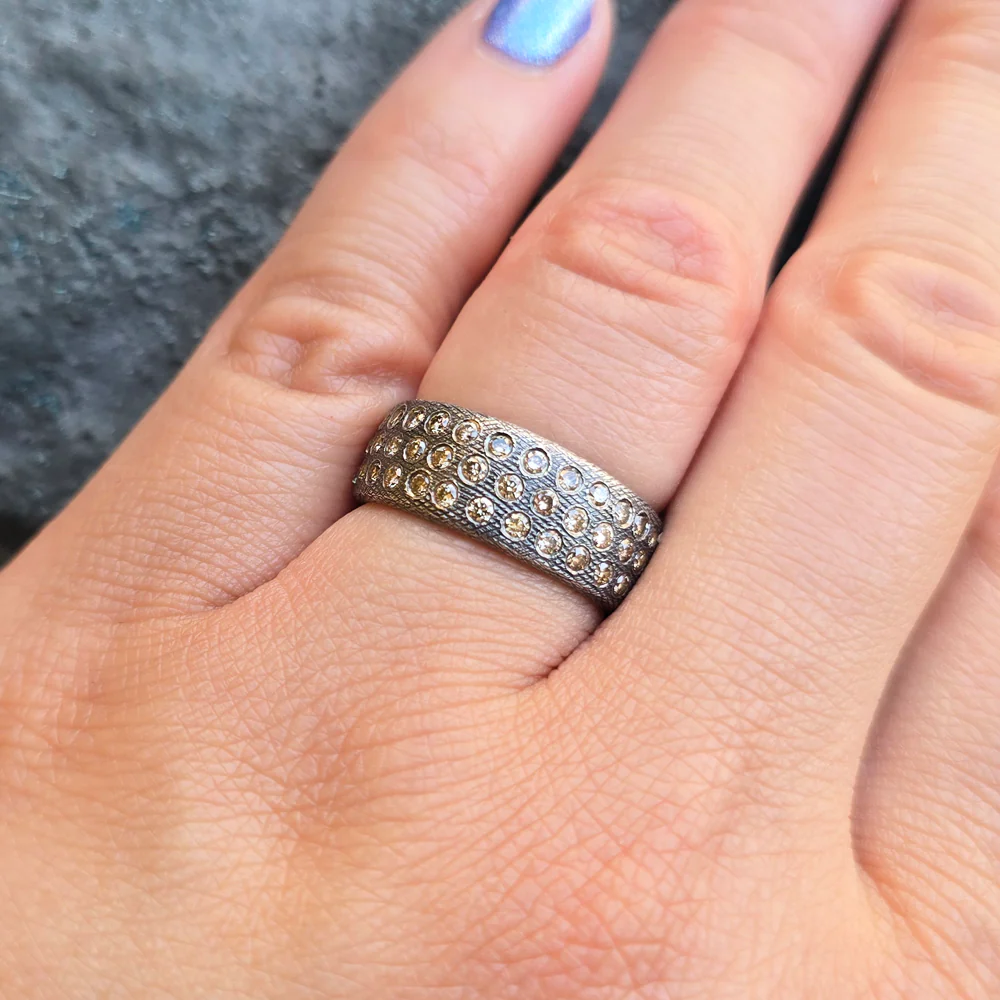 Oxidized Silver Champagne Diamond Cigar Ring "Gypsy" - Image 6