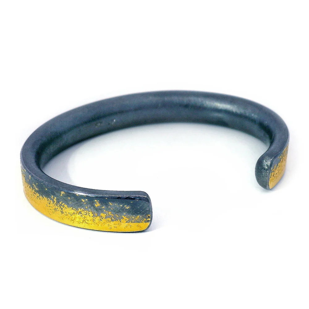 Oxidized Sterling Silver & Gold Cuff with Diamonds - "Divide" - Image 3