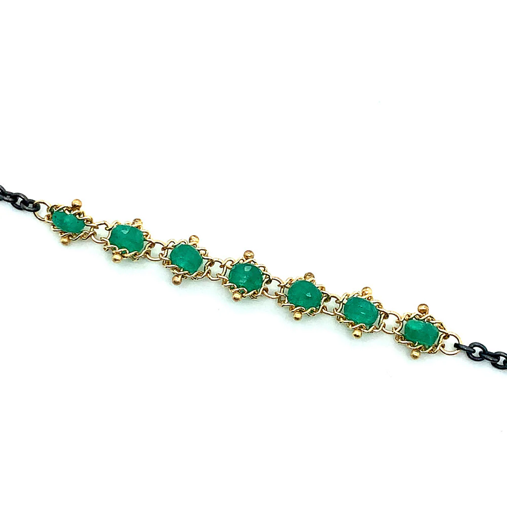 Emerald Rondelle, Oxidized Sterling Silver & Gold Necklace - "Emerald Lake" - Image 4