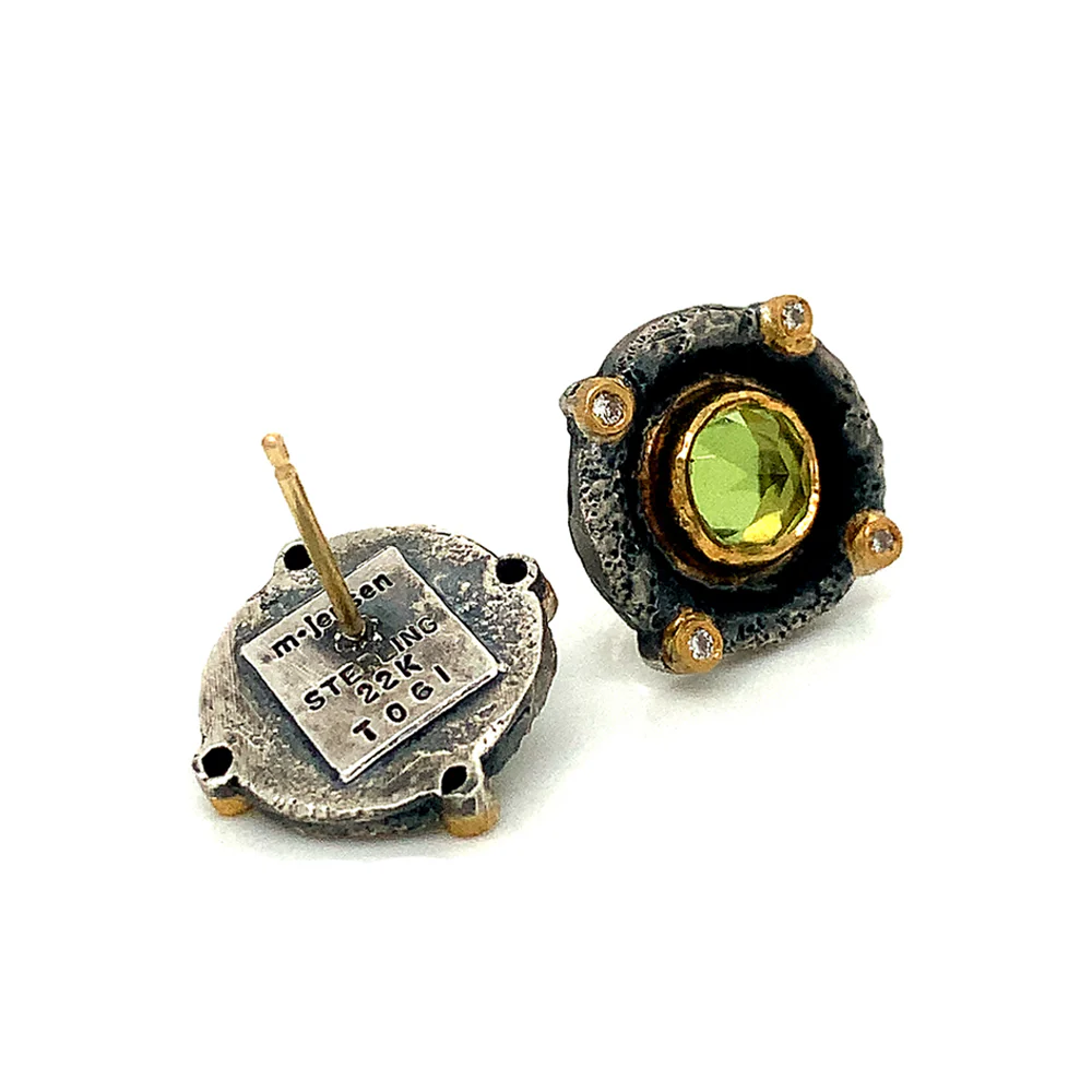 Peridot & Diamond Stud Earrings - "Romanesque" - Image 3