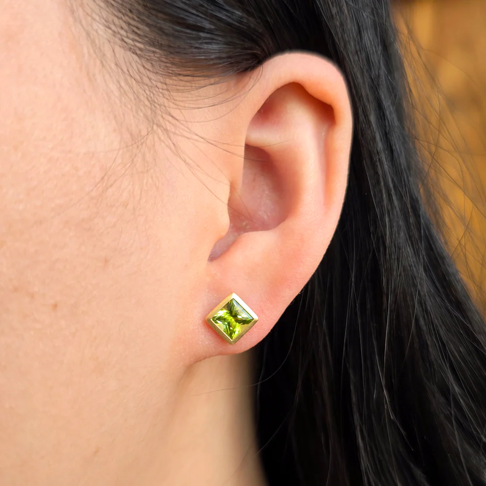 Peridot & Yellow Gold Stud Earrings - "Pothos" - Image 2