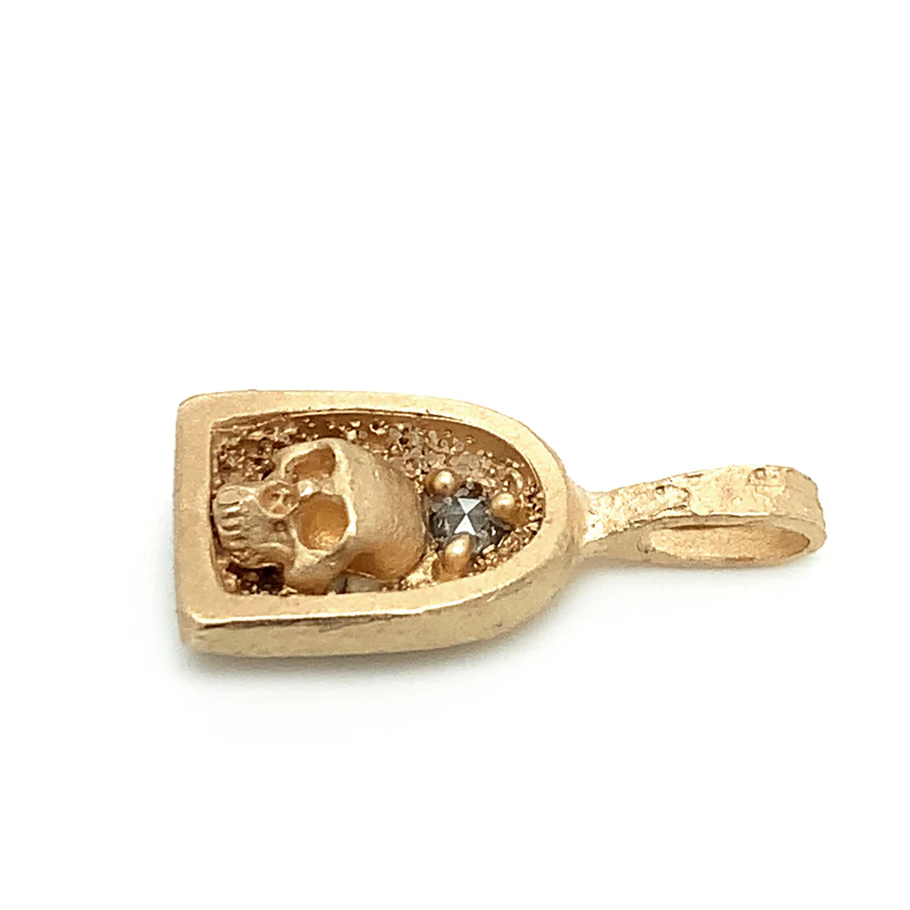 Petite Gold & Diamond Pendant - "Skull Shrine" - Image 5