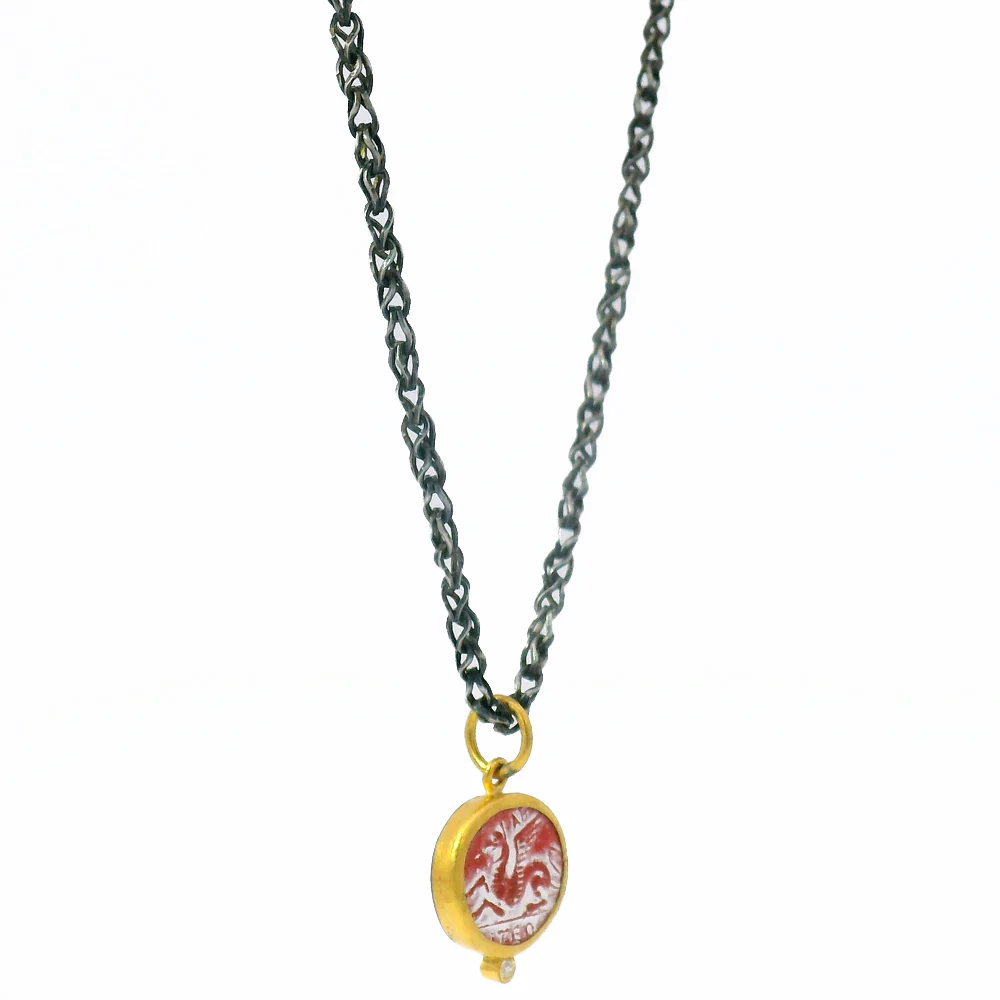 Quartz Based Ceramic Intaglio & Diamond Pendant - "Pegasus" - Image 3