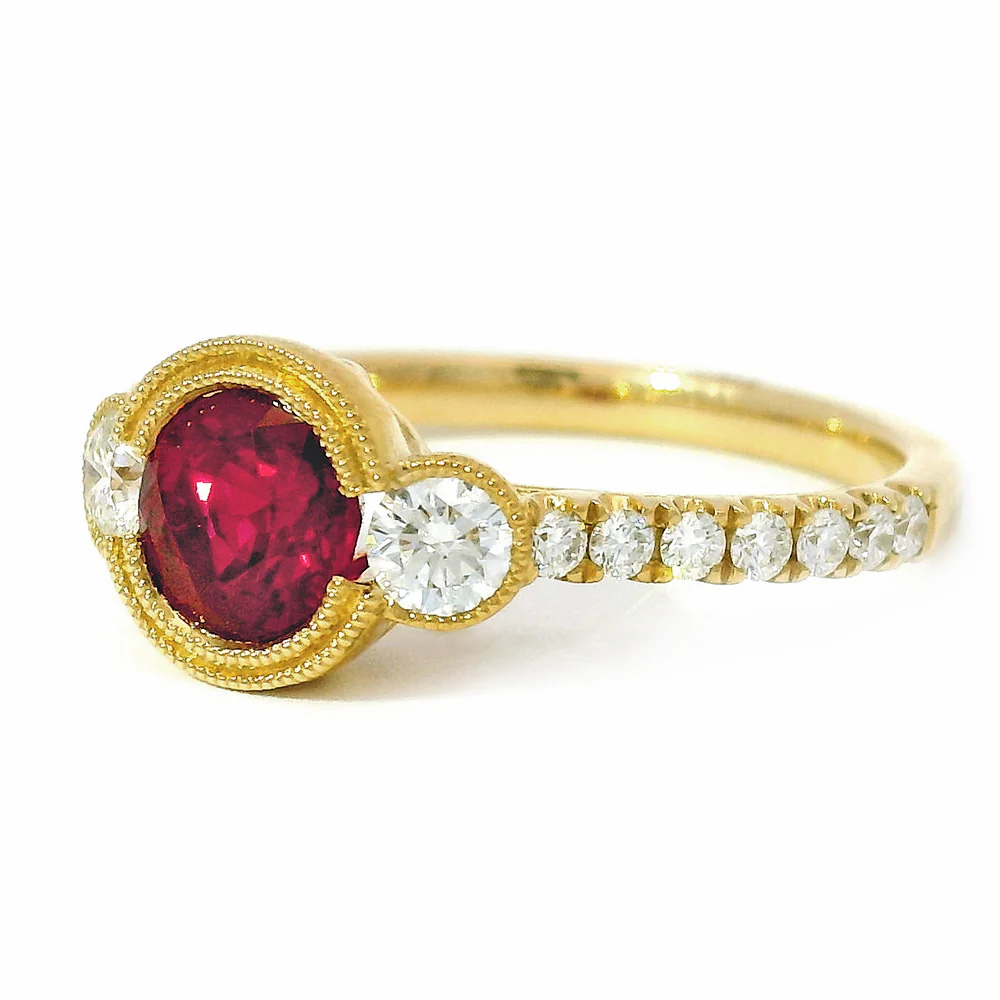 Ruby & Diamond Accented Ring - "Gilded Passion" - Image 2